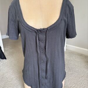 Aerie Dark Gray Button-Down Women's Top